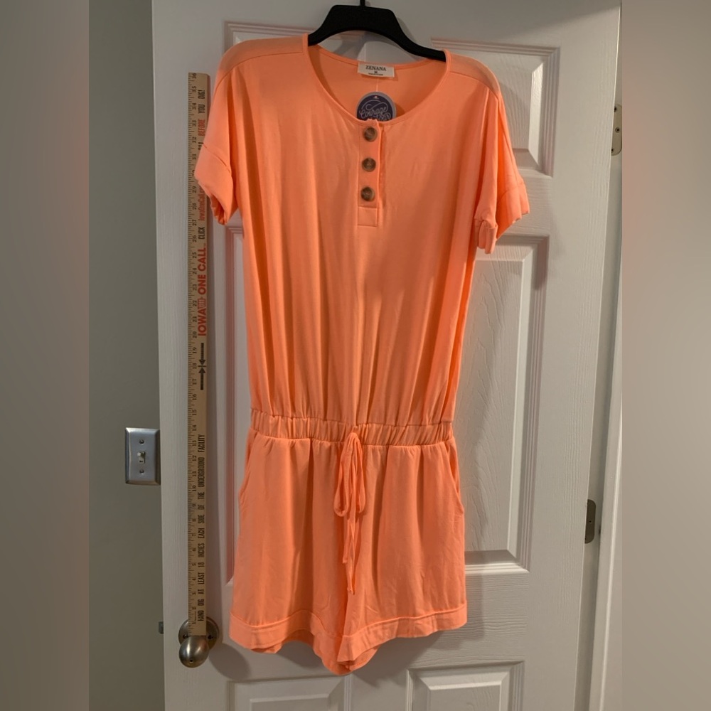 Zenana Outfitters Vibrant Coral Romper